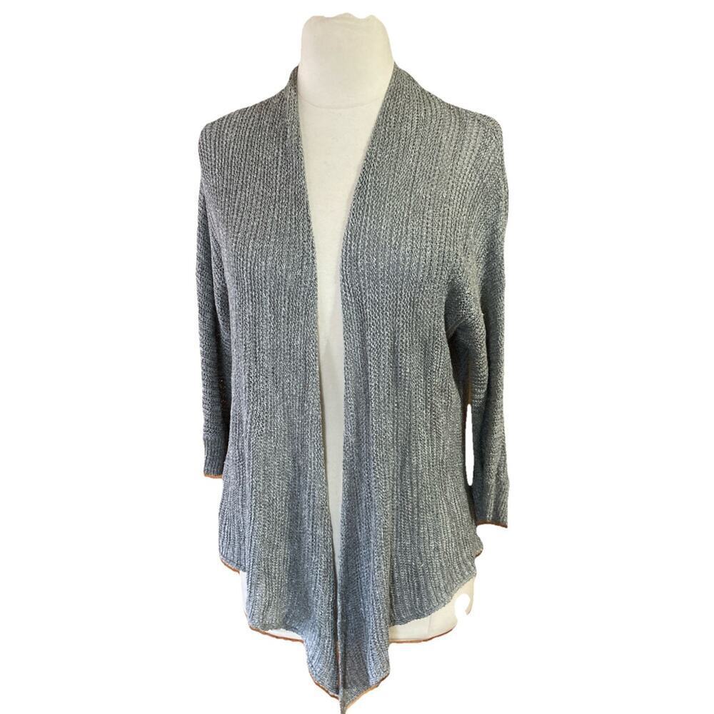 Eileen Fisher Linen Silk Blend Cardigan women's sz M Sweater Silver Gray open